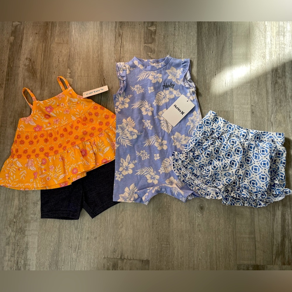NWT 6-12 mos baby summer bundle (H&M, Hurley, Carter’s)